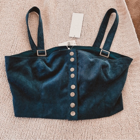 finders keepers anthro corduroy silver buckle snap button turquoise crop top - Picture 1 of 6